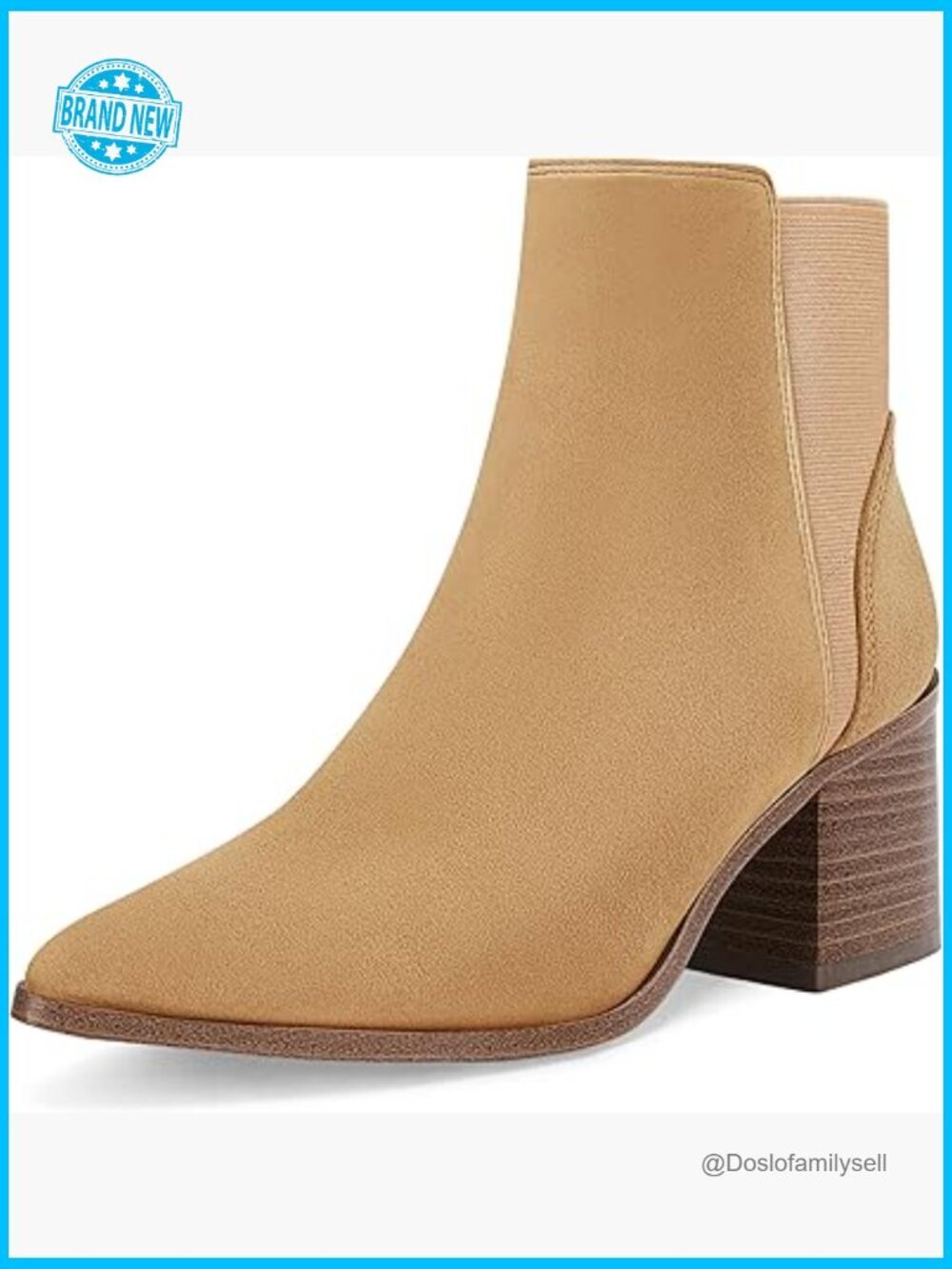 Pointed Toe Ankle Boots Chunky Block Heel Slip On Chelsea Booties